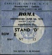 Torneo
                  angloitaliano Carlisle utd/Roma, 7 giugno 1972