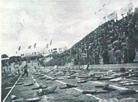 Italia B /Spagna B 0-1 a Cagliari, fine anni '50, notare il fiasco vuoto