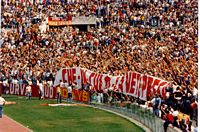 Striscione rubato ai
                laziali: quello intero era Tanto l'avete attesa, che in
                culo l'avete presa