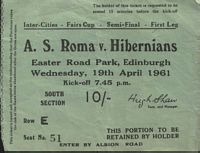 Biglietto Hibernians/Roma 19 aprile 1961