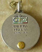 1937, medaglia per la seconda classificata in Coppa Italia (La Roma), retro
