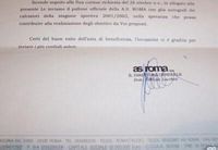 Lettera
                  d'accomapgnamento al pallone autografato