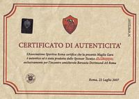 Certificato riferito alla maglietta utilizzata in occasione di Borussia Dortmund/Roma 2007-08