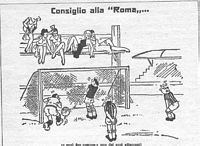 Vignetta di
                  Marc'Aurelio del 1938, umoristica sulla crisi
                  giallorossa